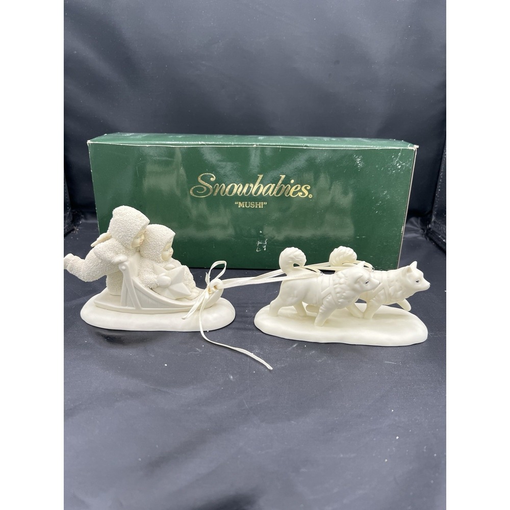 ❄️ Dept 56 Snowbabies "Mush" Figurine – 2 Piece Set ⛄